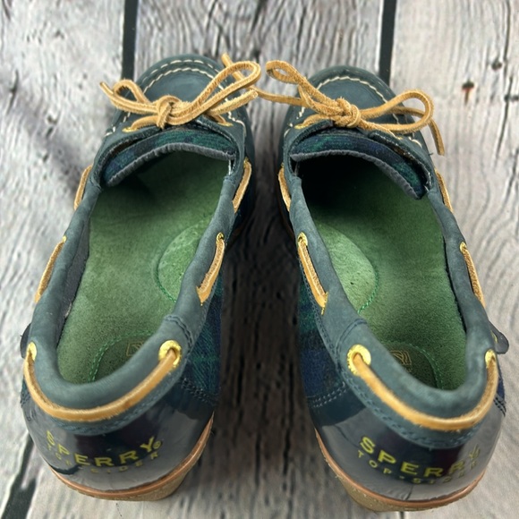 SPERRY GOLDFISH Navy & Green Slip On Leather Lace Wedges - Picture 14 of 17
